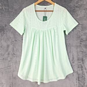 Womens Top Large Boho Cottagecore Eyelet Summer Casual Peasant Embroidered NWT